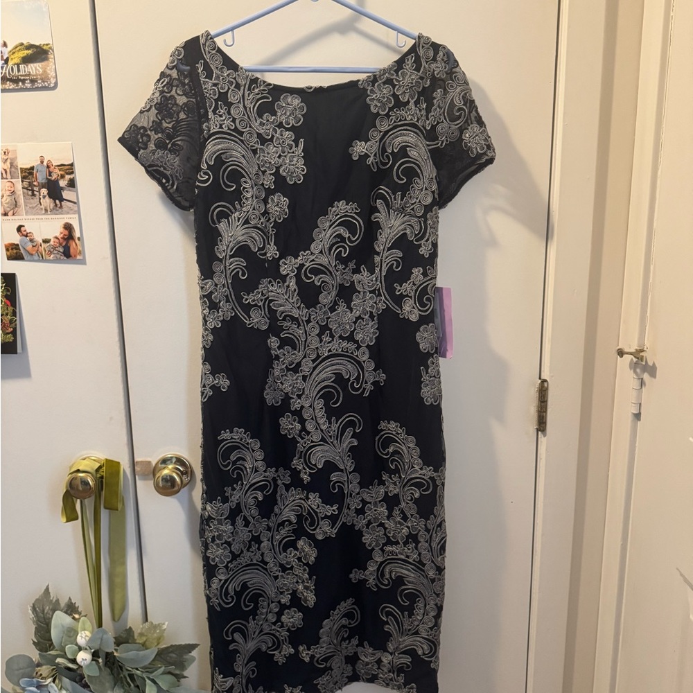 JS Collections Elegant Navy and Silver Lace Dress